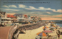 Beach and Boardwalk and Ocean Front Cottages at Cool Cape May, N.J Postcard