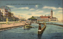 Casino and Wesley Lake Asbury Park, NJ Postcard Postcard