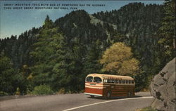 Smokey Mountain Trailways Bus at Newfound Gap on Highway Postcard