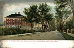 Looking Up Forest St., High School in the Foreground Medford, MA Postcard Postcard