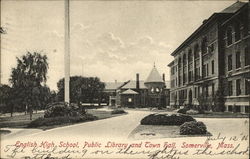 English High School, Public Library and Town Hall Somerville, MA Postcard Postcard