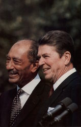 President Reagan Meets with Egyptian President Anwar Sadat Postcard