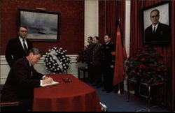 President Reagan signing condolence book for Yuri Andropov Ronald Reagan Postcard Postcard