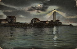 Moonlight Boston Light, Boston Harbor Massachusetts Postcard Postcard