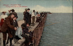 Fishing from Pier in Lake Michigan Chicago, IL Postcard Postcard