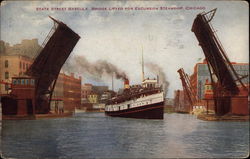 State Street Bascule, Bridge Lifted for Excursion Steamship Chicago, IL Postcard Postcard