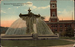 Memorial Fountain and Central Fire Station Providence, RI Postcard Postcard