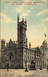 Masonic Temple, Bulletin Building, and Statue of Gen. Reynolds Postcard