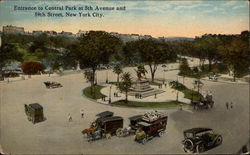 Entrance to Central Park at 5th avenue and 59th Street Postcard