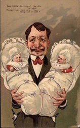 Man Holding Twin Babies Postcard Postcard