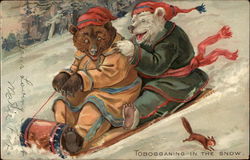 Tobogganing in the snow Bears Postcard Postcard