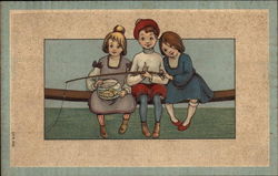 Three Children Fishing Postcard