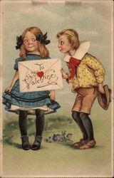 Boy Giving Girl Valentine Card Postcard