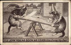 Cats in Hats on a See Saw Postcard Postcard