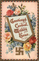 Greetings Cordial Wishes True Swastikas Postcard Postcard