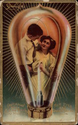 Man and Woman in a Lighbulb Couples Postcard Postcard