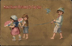 Two Girls and One Boy Children Postcard Postcard