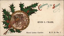 Horse and Carriage and Christmas Holly Postcard