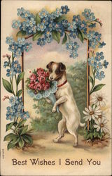 Dog Holding a Bouquet of Flowers Postcard