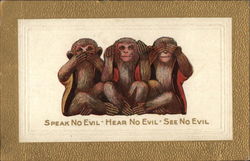 Speak No Evil - Hear No Evil - See No Evil Monkeys Postcard Postcard