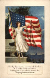 Lady in White Unfurls the Flag of our Country Postcard