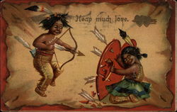 Indian Child Shooting Arrow at Indian Girl Postcard