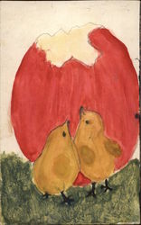 Two Chicks and a Red Eggshell Postcard