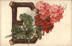 Large Letter "E" with Geraniums Postcard