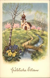 Church and Spring Rural Scene Postcard