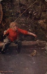 Woman Catching a Fish Postcard