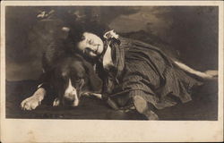 Girl resting on Dog Children Postcard Postcard