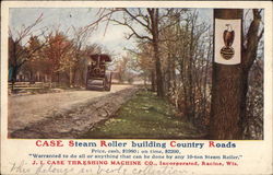 Case Steam Roller Building Country Roads Postcard