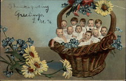 Children in a Basket Multiple Babies Postcard Postcard