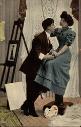 A Couple in a Painting Studio Artists Postcard Postcard