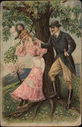 Man Giving Woman a Flower Couples Postcard Postcard