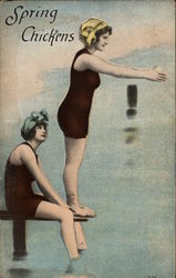 Spring Chickens, with Ladies in Swimsuits Postcard