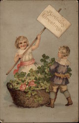 Two Children With a Basket of Clover Postcard