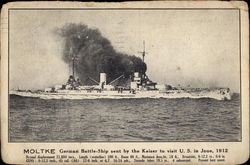 Moltke, German Battleship Sent by the Kaiser to Visit US in June, 1912 Postcard