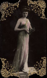 Woman in Elegant Dress Die Cut Postcard