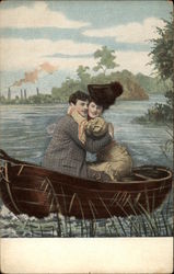 Man and Woman Hugging in a Row Boat Postcard