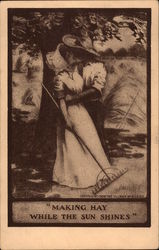 A Farmer Couple Kissing Postcard