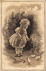 Girl Watering Plants Postcard