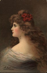 Portrait of Woman with Red Flower in Hair Postcard