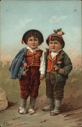 Two Boys Holding Flowers Postcard Postcard