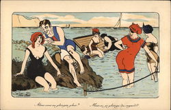 Women and Men Bathing Xavier Sager Postcard Postcard