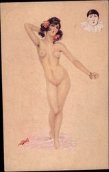 Nude Woman and Clown Face French Nudes Postcard Postcard