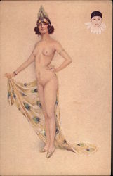 Nude Woman With a Peacock Feather Headdress French Nudes Postcard Postcard