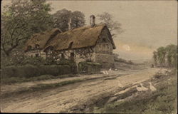 House with a Thatched Roof Art Postcard Postcard