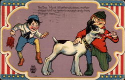 Two Boys Teasing a Dog Postcard