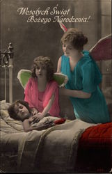 Sick Child being cared for by angels Postcard